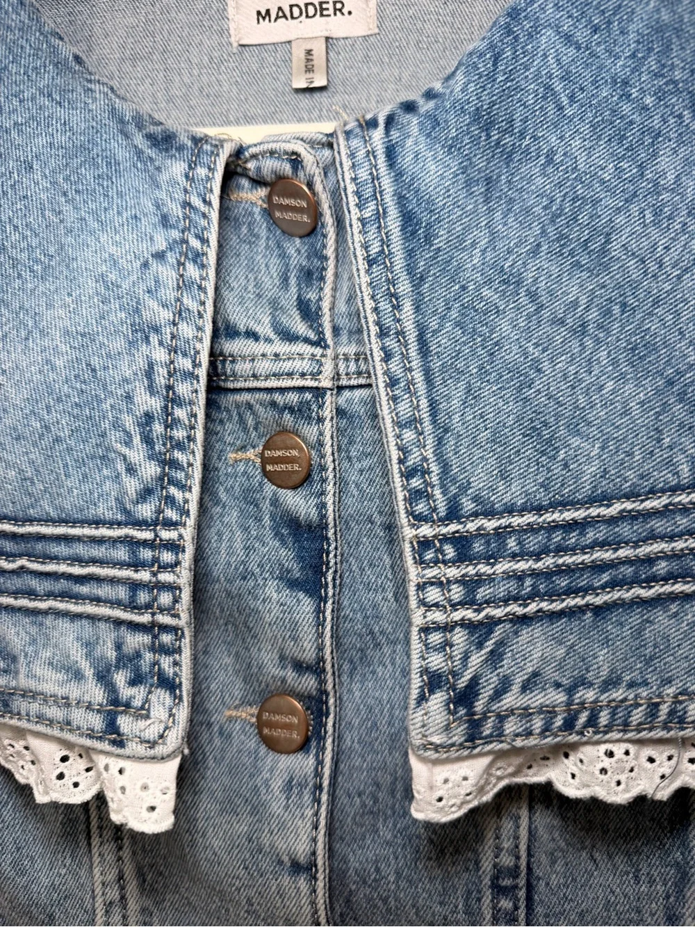 Damson Madder Broderie Anglaise Ruffle Denim Sailor Jacket - Size UK 10/US 6 - Picture 4 of 10